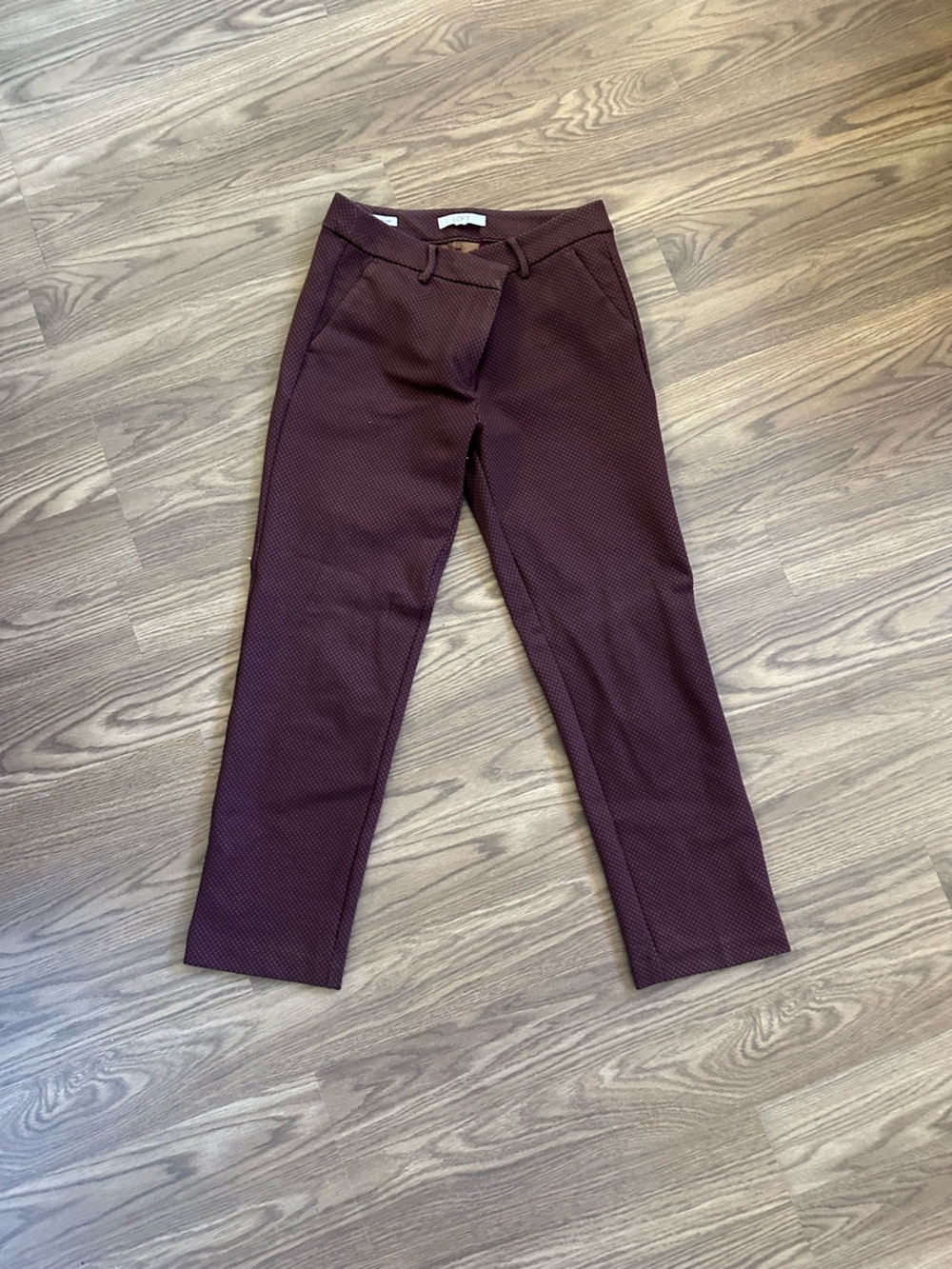 LOFT Maroon Micro-Pattern Slim Dress Pants